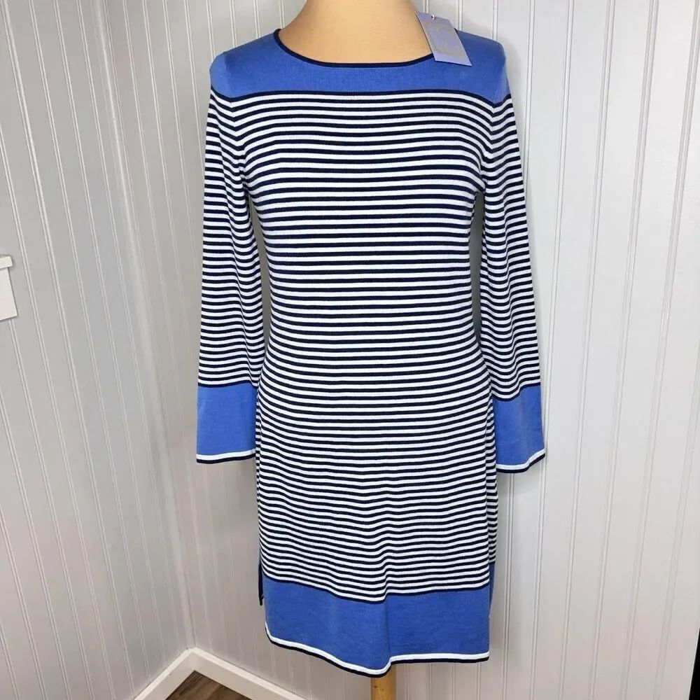 STS Sail to Sable Sz S Knit Striped Navy Blue White Sweater Dress Nautical NWT